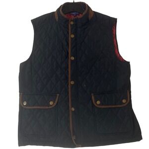 Alan Flusser Mens XL Quilted Vest Black Faux Suede Trim Snap Front Mock Neck Y2K